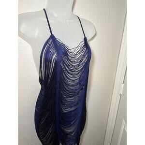 Dreamgirl Navy Fringe Mini Dress with Matching Panty – Size S